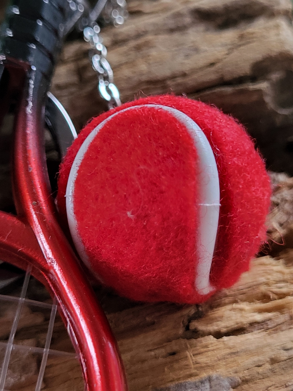 Red Tennis Racket Keychain with Mini Ball - Picture 2 of 2